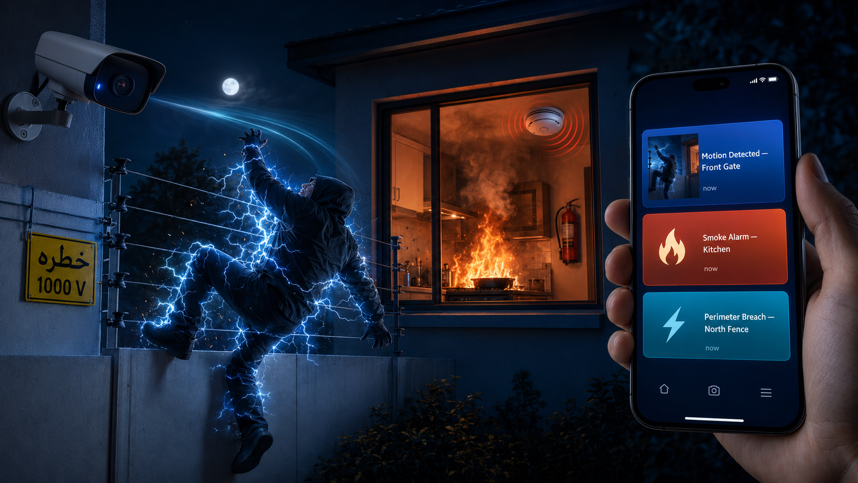 Galaxy E Tech complete security ecosystem — CCTV, Fire Alarm and Electric Fencing with instant mobile alerts